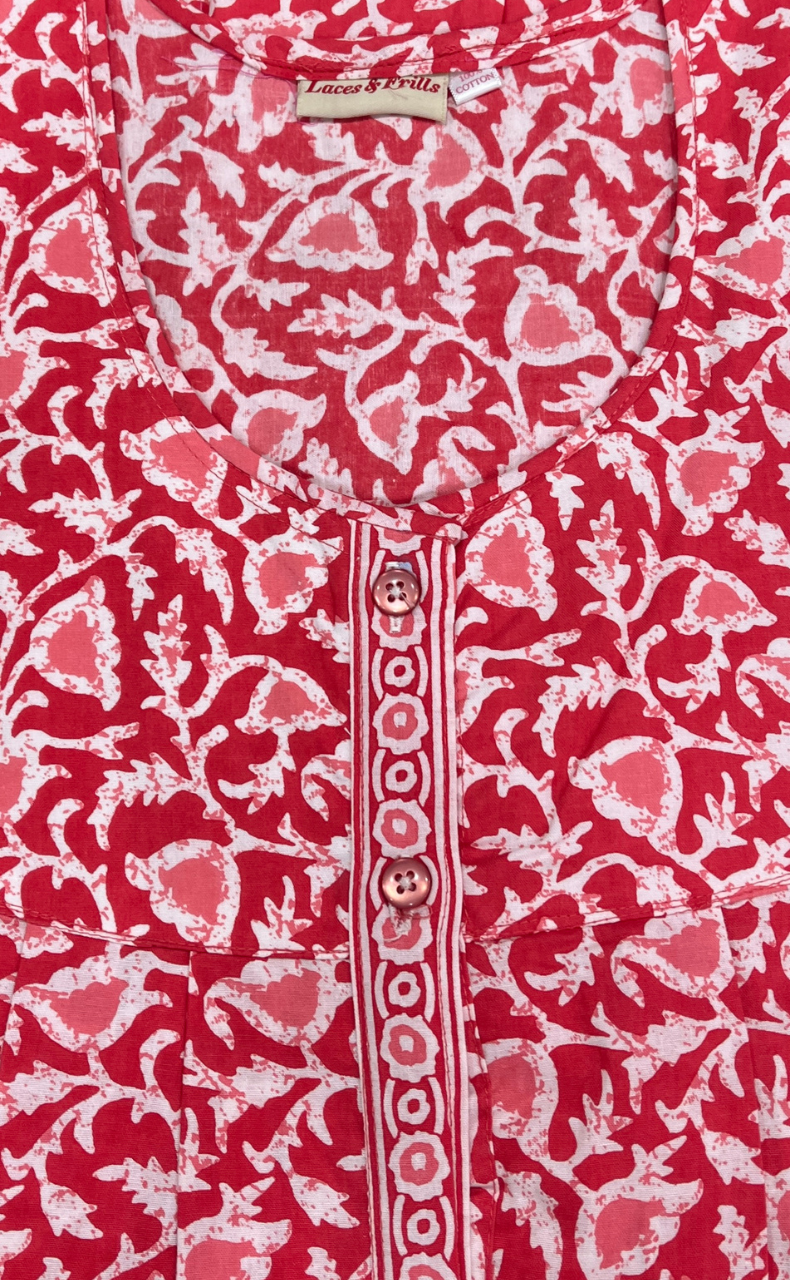 Peach Floral Full Open Pure Cotton Nighty. Pure Cotton | Laces and Frills