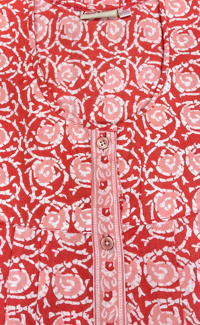 Peach Floral Full Open Pure Cotton Nighty. Pure Cotton | Laces and Frills
