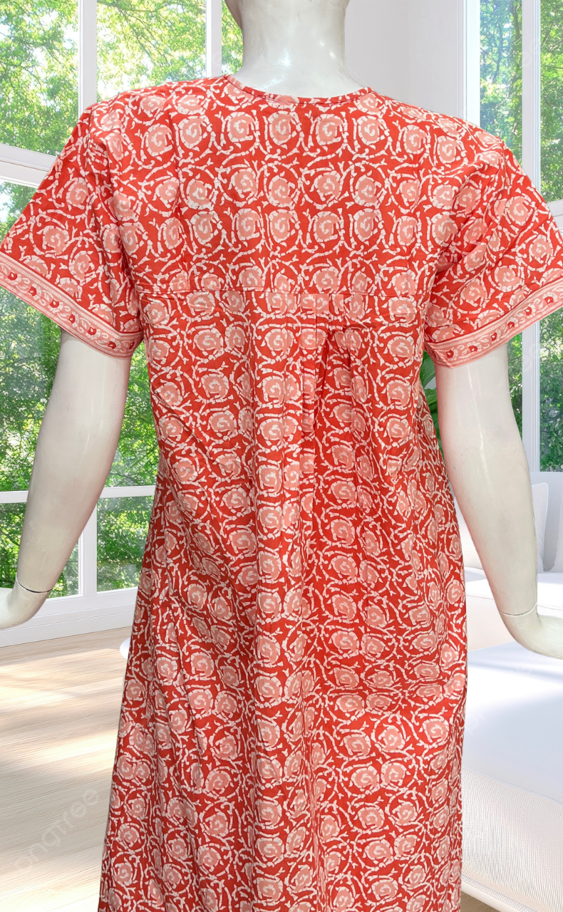 Peach Floral Full Open Pure Cotton Nighty. Pure Cotton | Laces and Frills