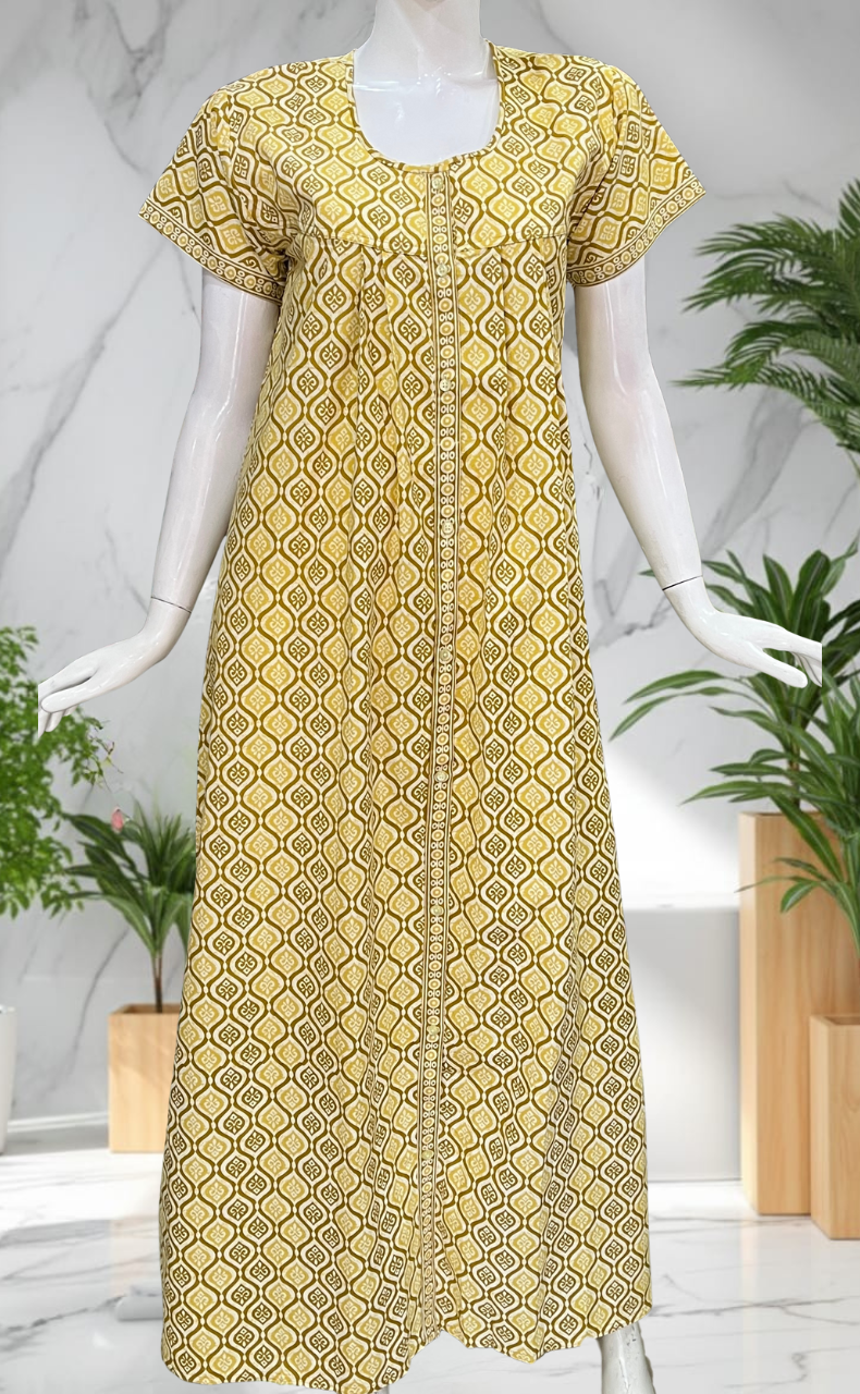 Lime Green Abstract Full Open Pure Cotton Nighty. Pure Cotton | Laces and Frills