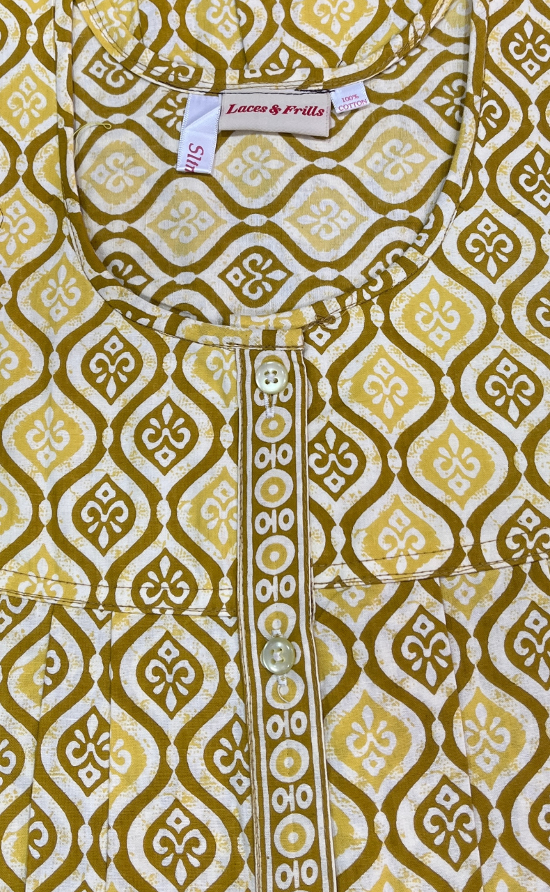 Lime Green Abstract Full Open Pure Cotton Nighty. Pure Cotton | Laces and Frills