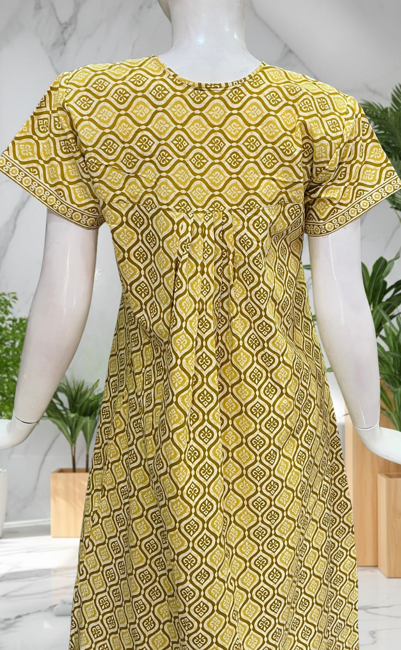 Lime Green Abstract Full Open Pure Cotton Nighty. Pure Cotton | Laces and Frills