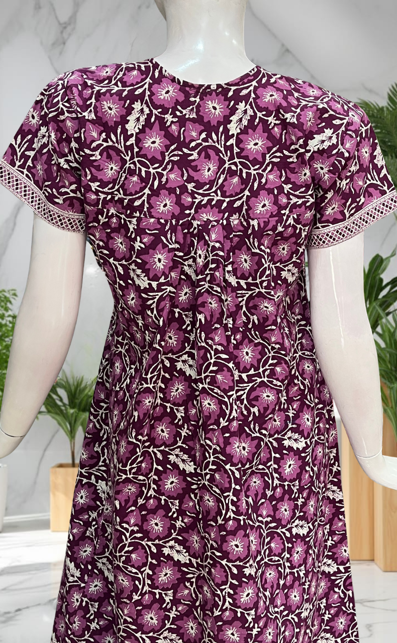 Purple Garden Full Open Pure Cotton Nighty. Pure Cotton | Laces and Frills
