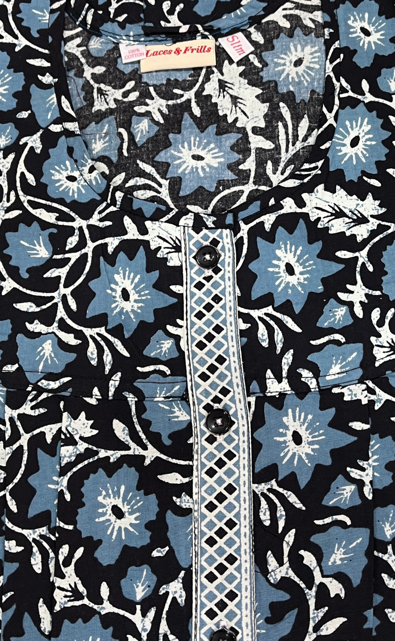 Black Garden Full Open Pure Cotton Nighty. Pure Cotton | Laces and Frills
