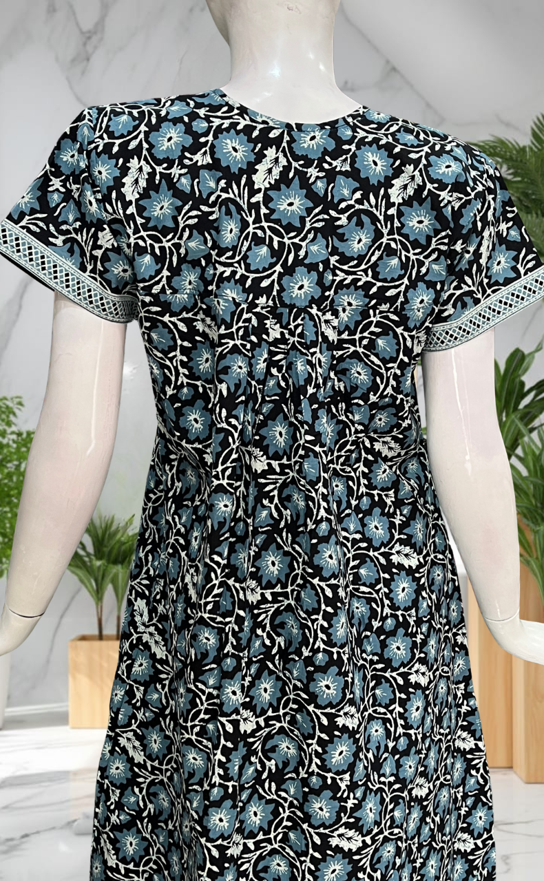 Black Garden Full Open Pure Cotton Nighty. Pure Cotton | Laces and Frills