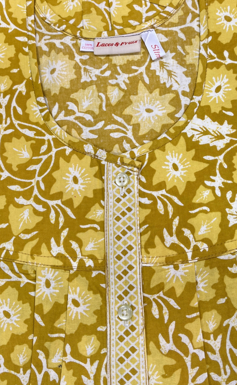 Yellow Garden Full Open Pure Cotton Nighty. Pure Cotton | Laces and Frills