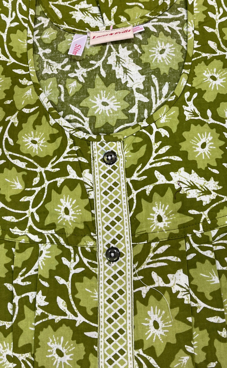 Green Garden Full Open Pure Cotton Nighty. Pure Cotton | Laces and Frills