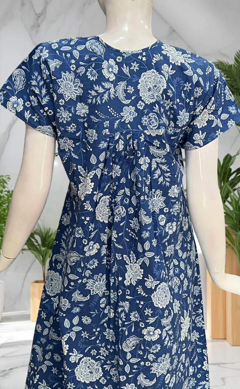 Blue Garden Full Open Pure Cotton Nighty. Pure Cotton | Laces and Frills