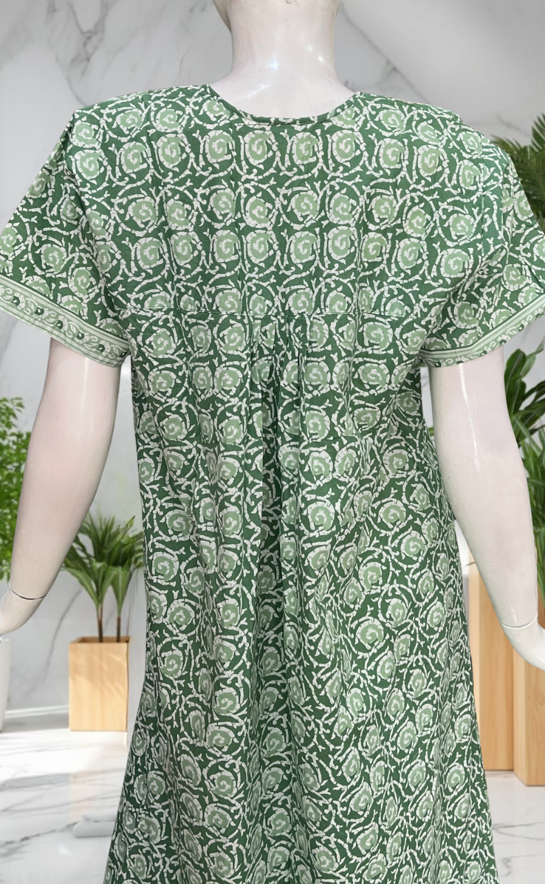 Light Green Garden Full Open Pure Cotton Nighty. Pure Cotton | Laces and Frills