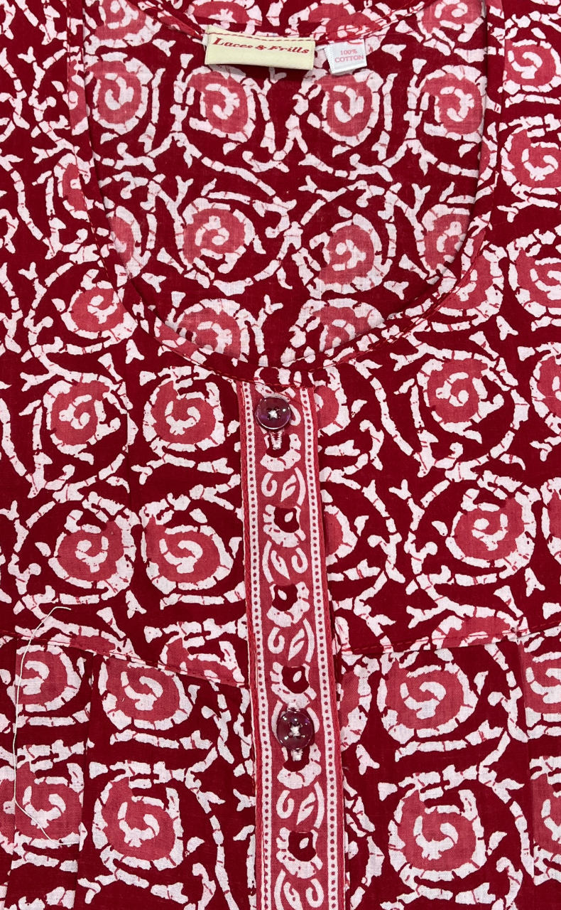 Red Garden Full Open Pure Cotton Nighty. Pure Cotton | Laces and Frills