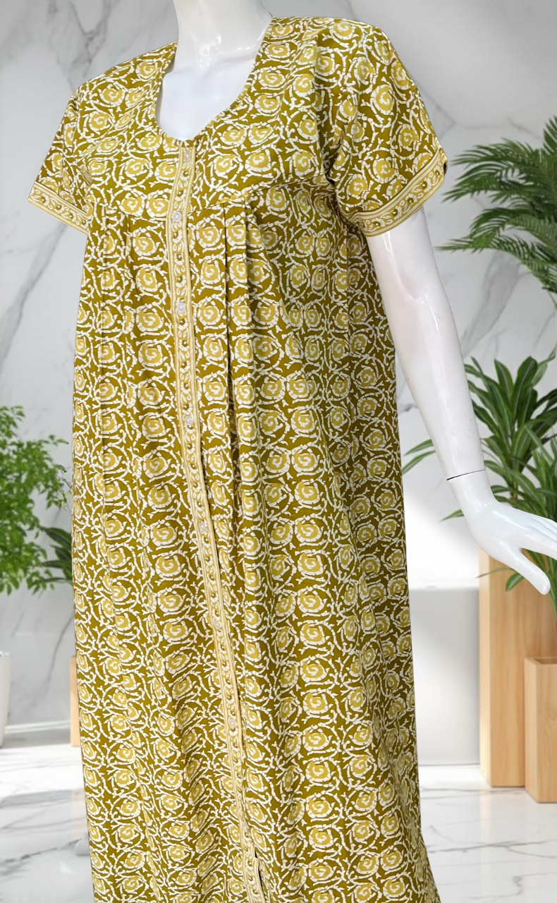 Lime Green Garden Full Open Pure Cotton Nighty. Pure Cotton | Laces and Frills