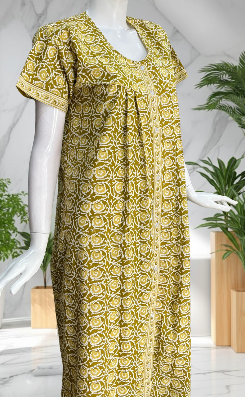 Lime Green Garden Full Open Pure Cotton Nighty. Pure Cotton | Laces and Frills