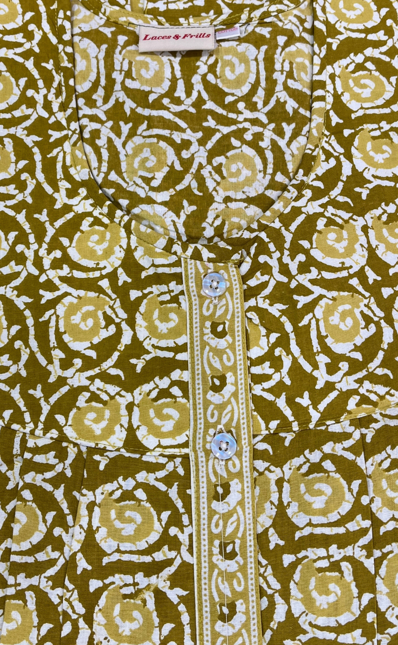 Lime Green Garden Full Open Pure Cotton Nighty. Pure Cotton | Laces and Frills