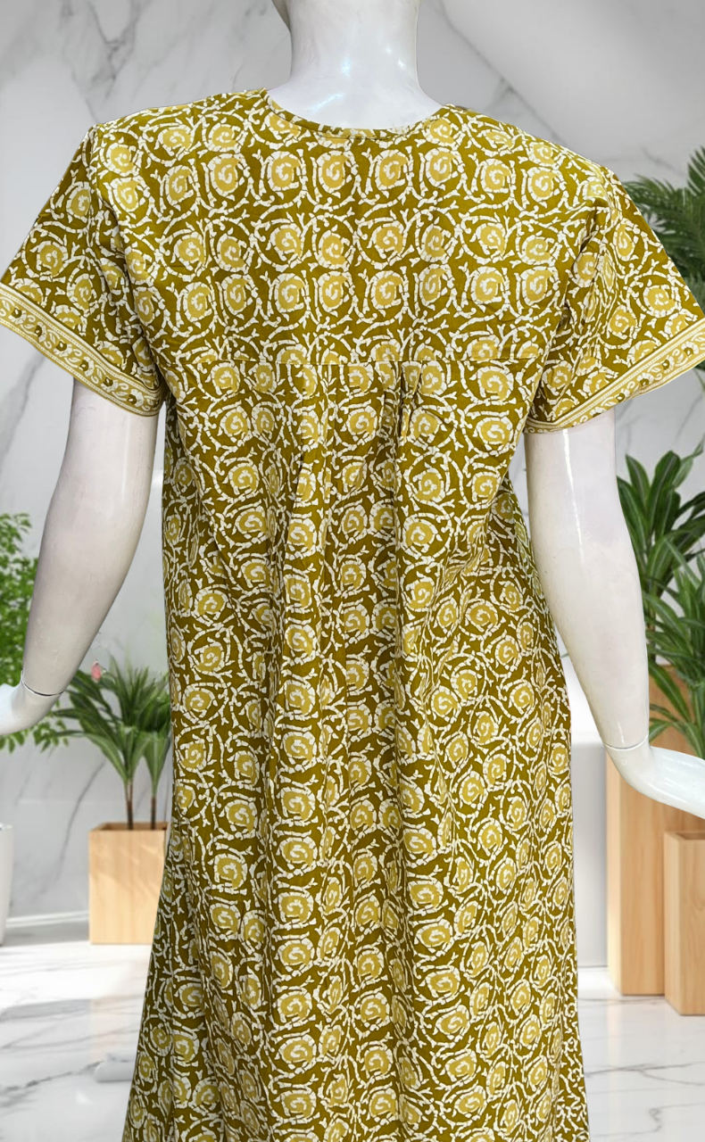 Lime Green Garden Full Open Pure Cotton Nighty. Pure Cotton | Laces and Frills