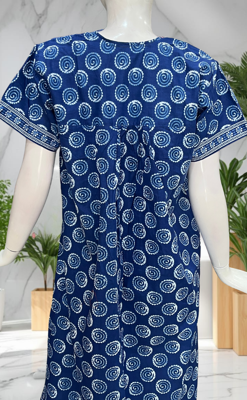 Blue Abstract Full Open Pure Cotton Nighty. Pure Cotton | Laces and Frills