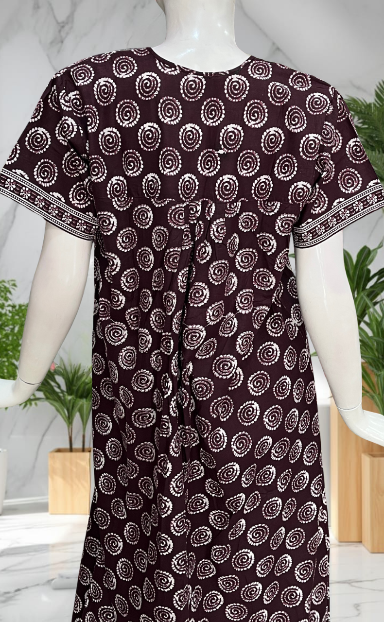 Wine Colour Abstract Full Open Pure Cotton Nighty. Pure Cotton | Laces and Frills