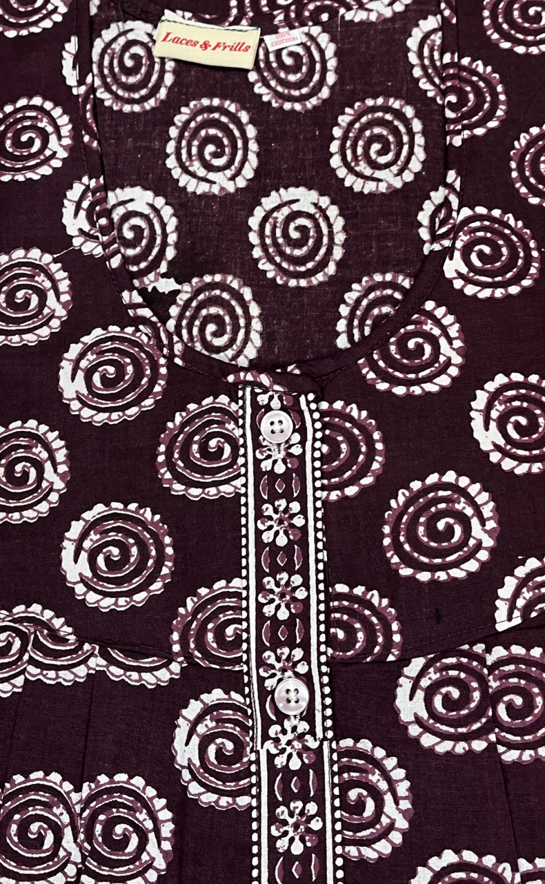 Wine Colour Abstract Full Open Pure Cotton Nighty. Pure Cotton | Laces and Frills