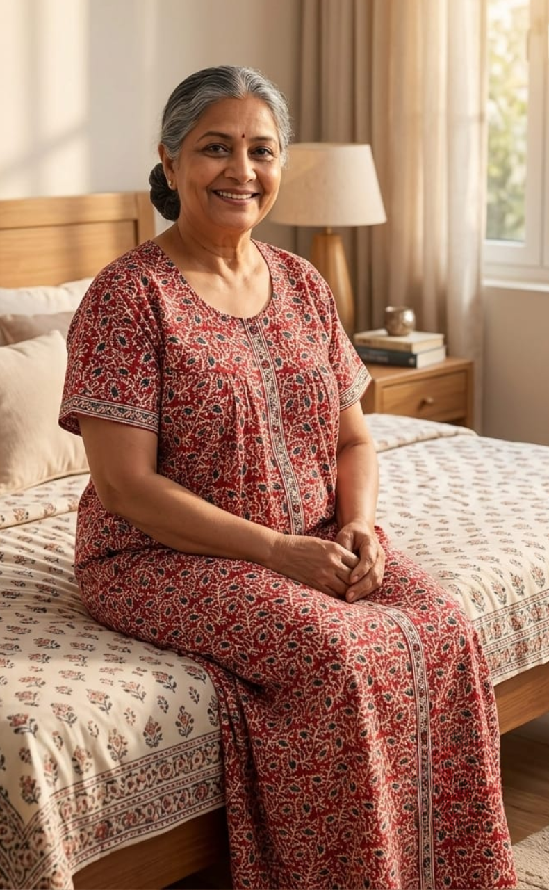 Red Garden Full Open Pure Cotton Nighty. Pure Cotton | Laces and Frills
