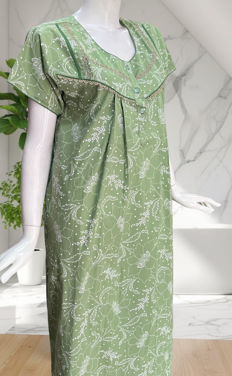 Green Garden Pure Cotton Nighty. Pure Durable Cotton | Laces and Frills