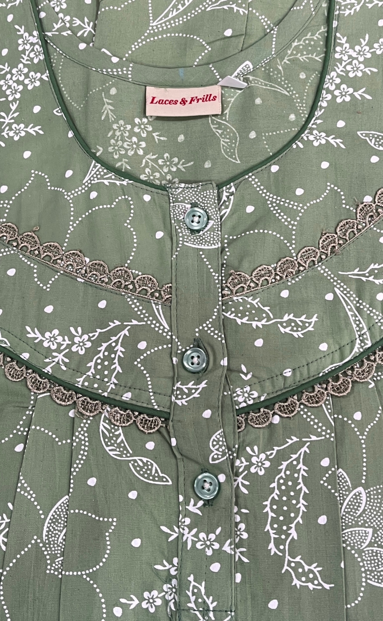 Green Garden Pure Cotton Nighty. Pure Durable Cotton | Laces and Frills