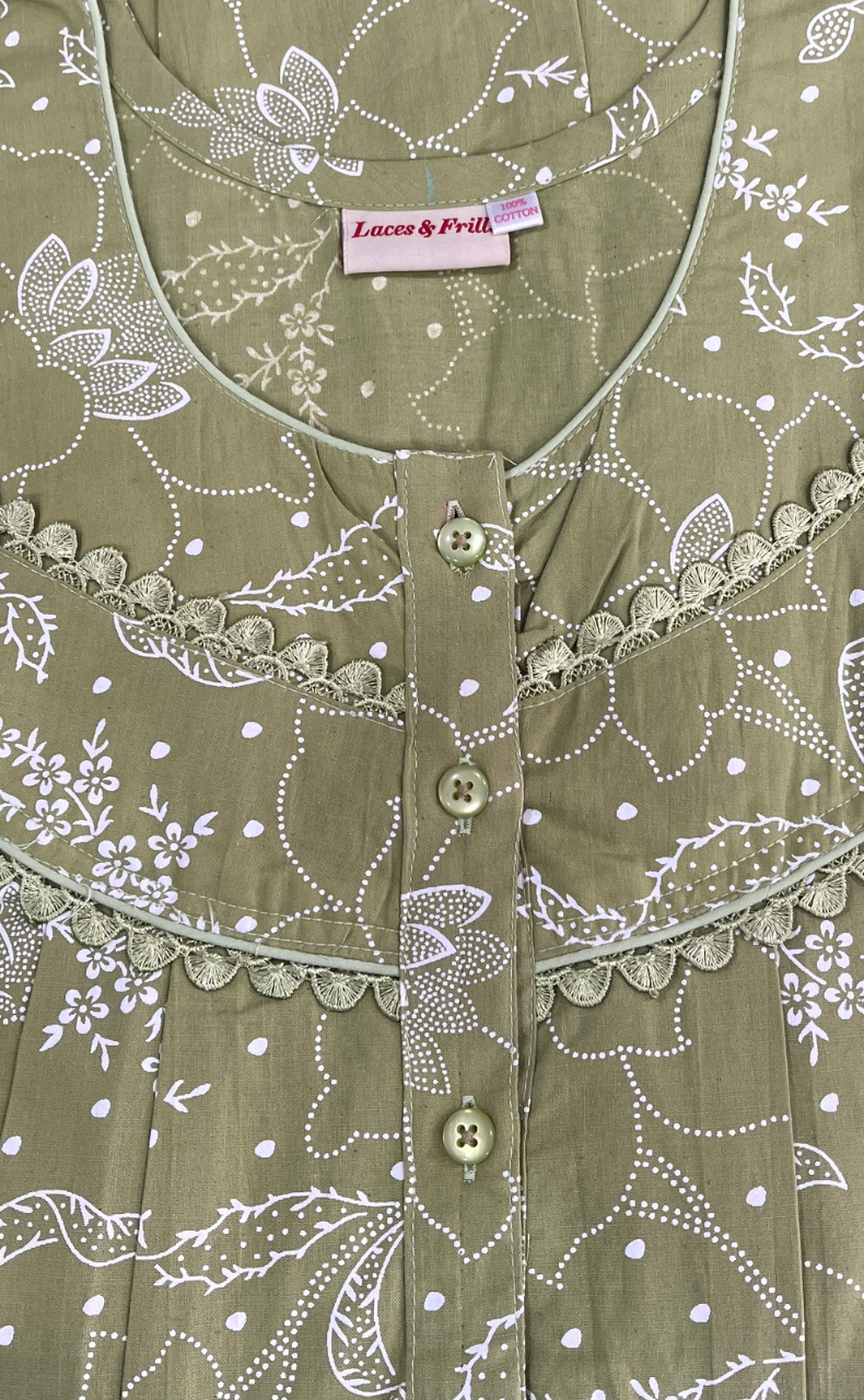 Pista Green Garden Pure Cotton Nighty. Pure Durable Cotton | Laces and Frills
