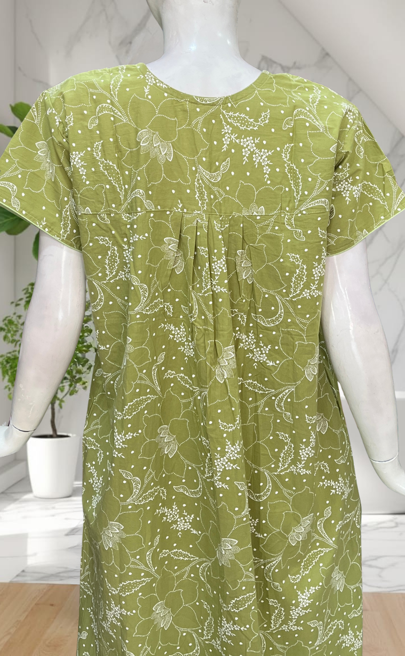 Pista Green Garden Pure Cotton Nighty. Pure Durable Cotton | Laces and Frills