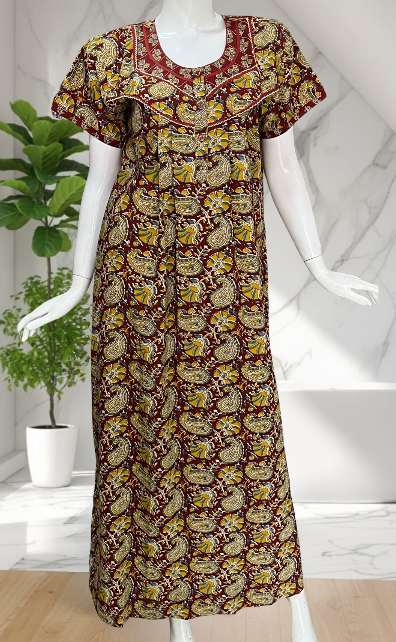 Maroon Paisley Print Pure Cotton Nighty. Pure Durable Cotton | Laces and Frills