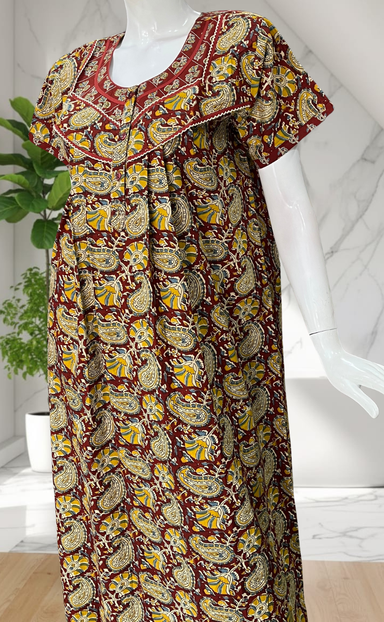 Maroon Paisley Print Pure Cotton Nighty. Pure Durable Cotton | Laces and Frills