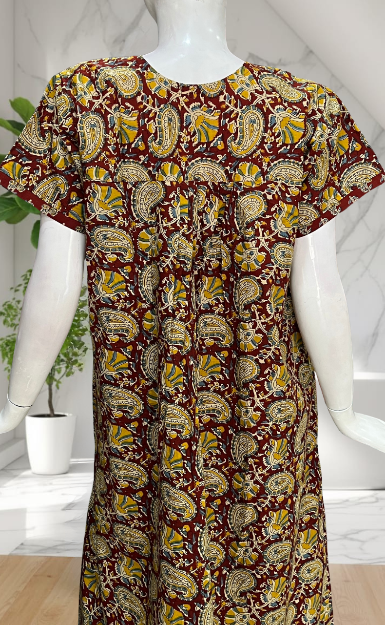 Maroon Paisley Print Pure Cotton Nighty. Pure Durable Cotton | Laces and Frills