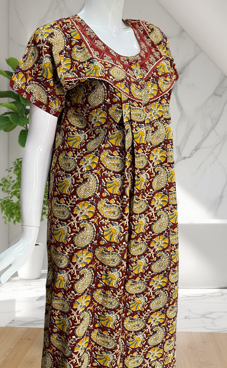Maroon Paisley Print Pure Cotton Nighty. Pure Durable Cotton | Laces and Frills