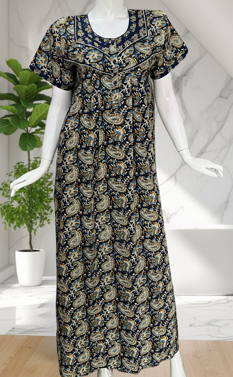 Blue Paisley Print Pure Cotton Nighty. Pure Durable Cotton | Laces and Frills