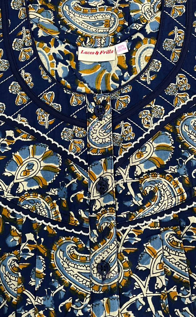 Blue Paisley Print Pure Cotton Nighty. Pure Durable Cotton | Laces and Frills