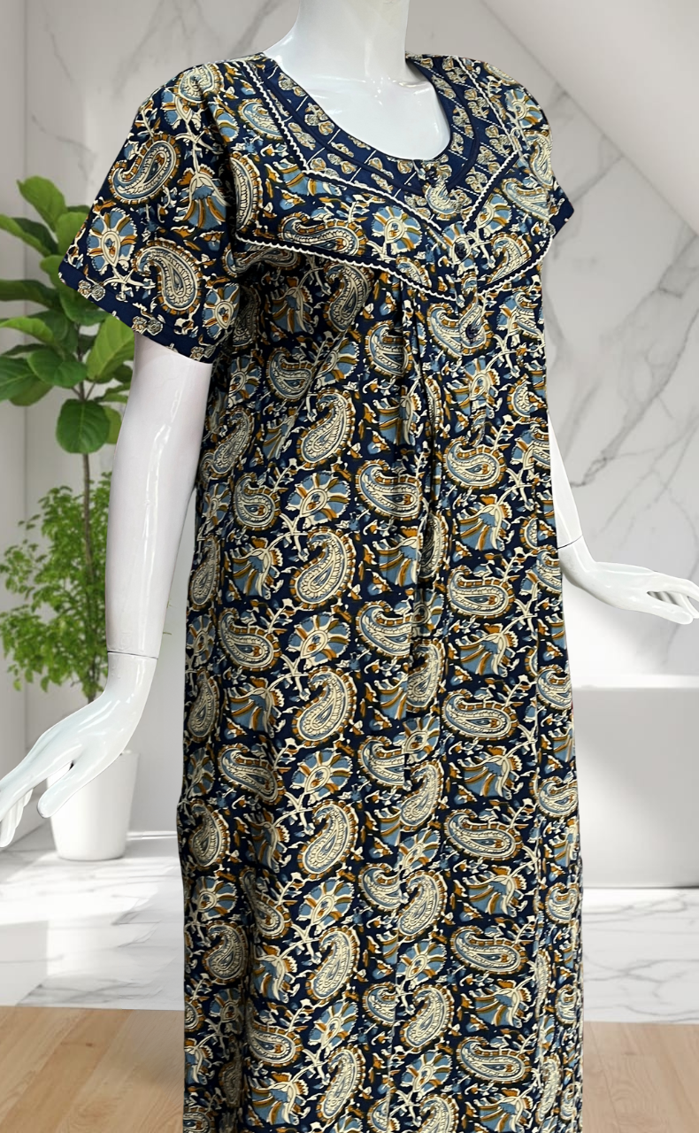 Blue Paisley Print Pure Cotton Nighty. Pure Durable Cotton | Laces and Frills