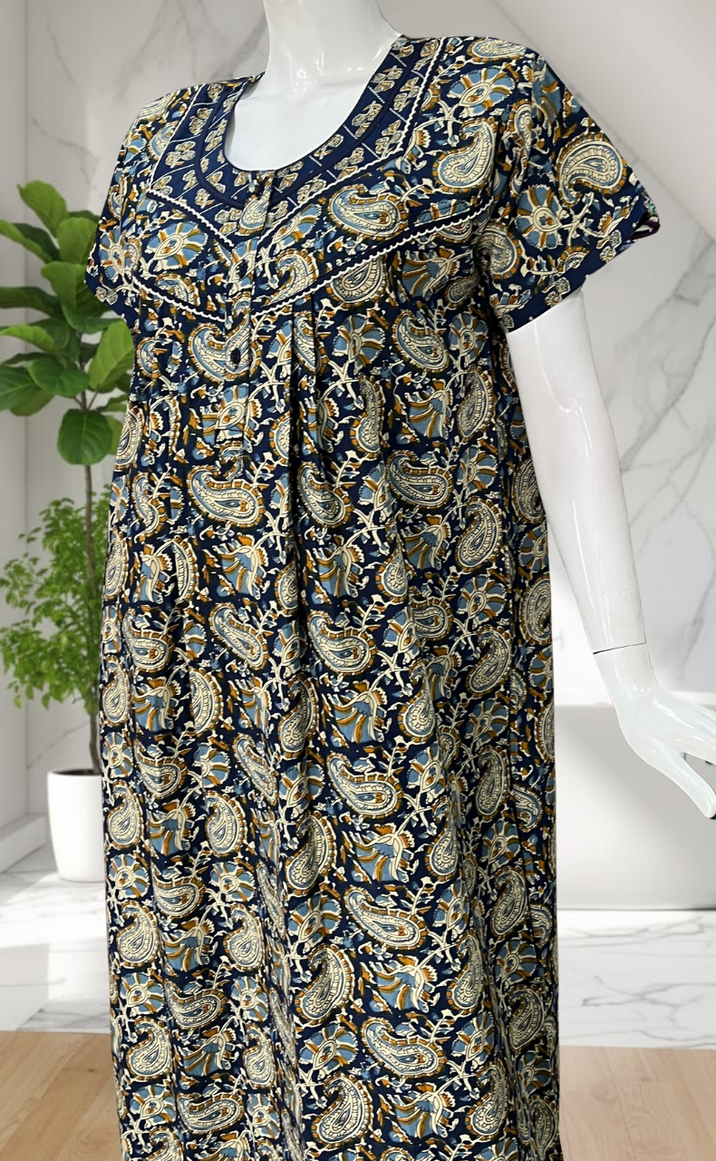 Blue Paisley Print Pure Cotton Nighty. Pure Durable Cotton | Laces and Frills