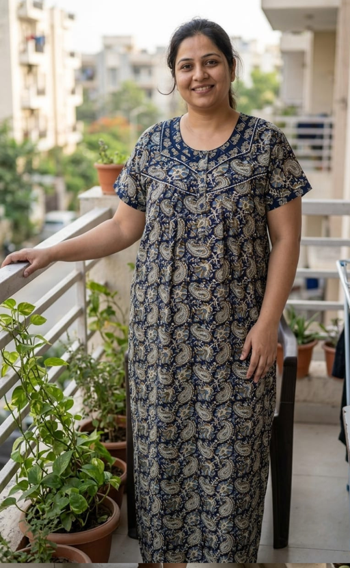 Blue Paisley Print Pure Cotton Nighty. Pure Durable Cotton | Laces and Frills - Laces and Frills