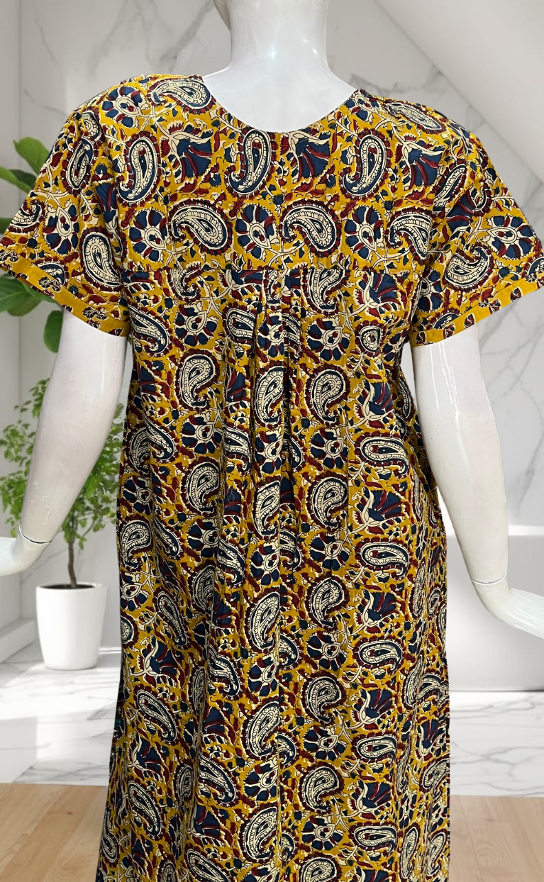 Yellow Paisley Print Pure Cotton Nighty. Pure Durable Cotton | Laces and Frills