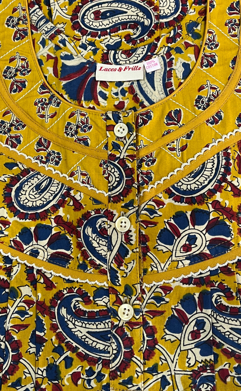 Yellow Paisley Print Pure Cotton Nighty. Pure Durable Cotton | Laces and Frills