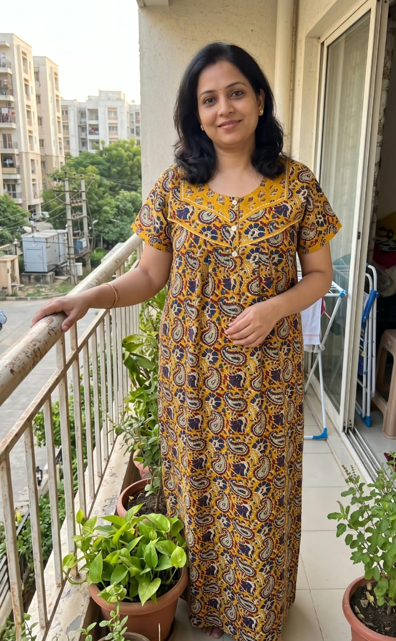 Yellow Paisley Print Pure Cotton Nighty. Pure Durable Cotton | Laces and Frills