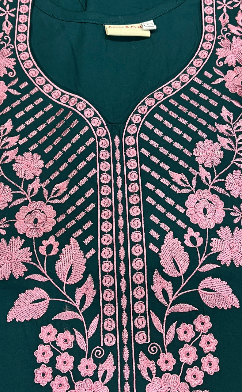 Teal Green Embroidery Soft Cotton Nighty. Soft Breathable Fabric | Laces and Frills