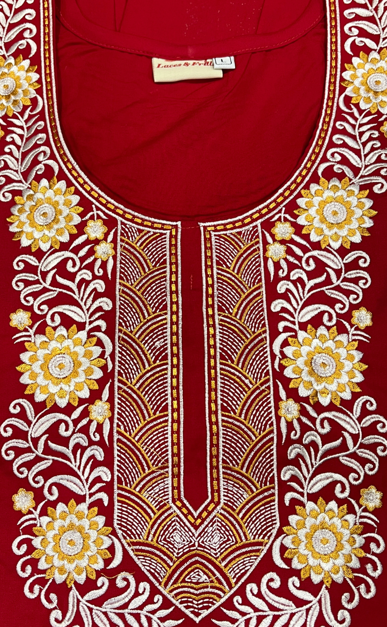 Red Embroidery Soft Cotton Nighty. Soft Breathable Fabric | Laces and Frills