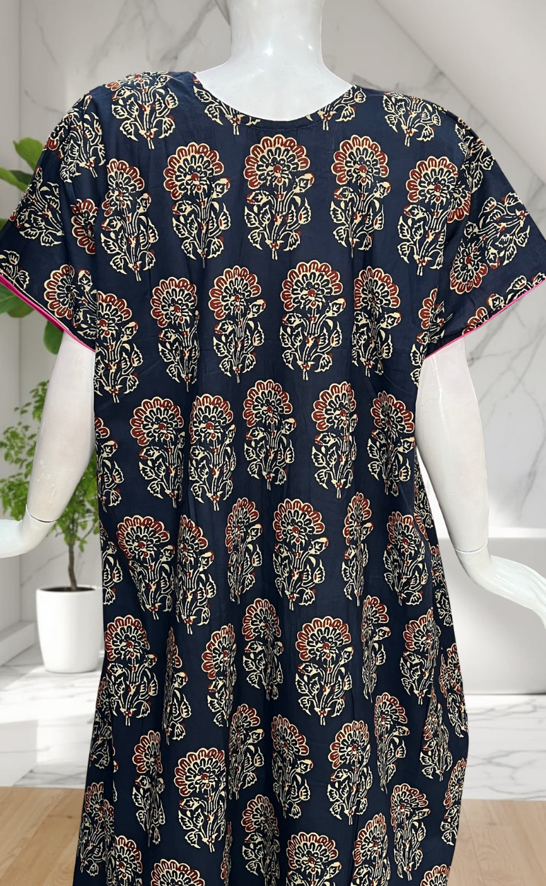 Blue Floral Pure Cotton Nighty. Pure Durable Cotton | Laces and Frills