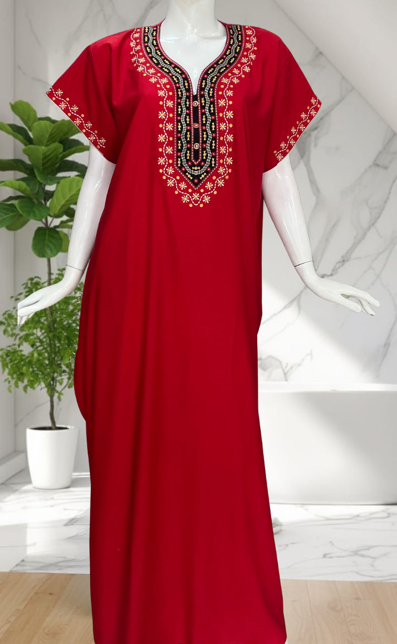 Red Embroidery Soft Cotton Nighty. Soft Breathable Fabric | Laces and Frills