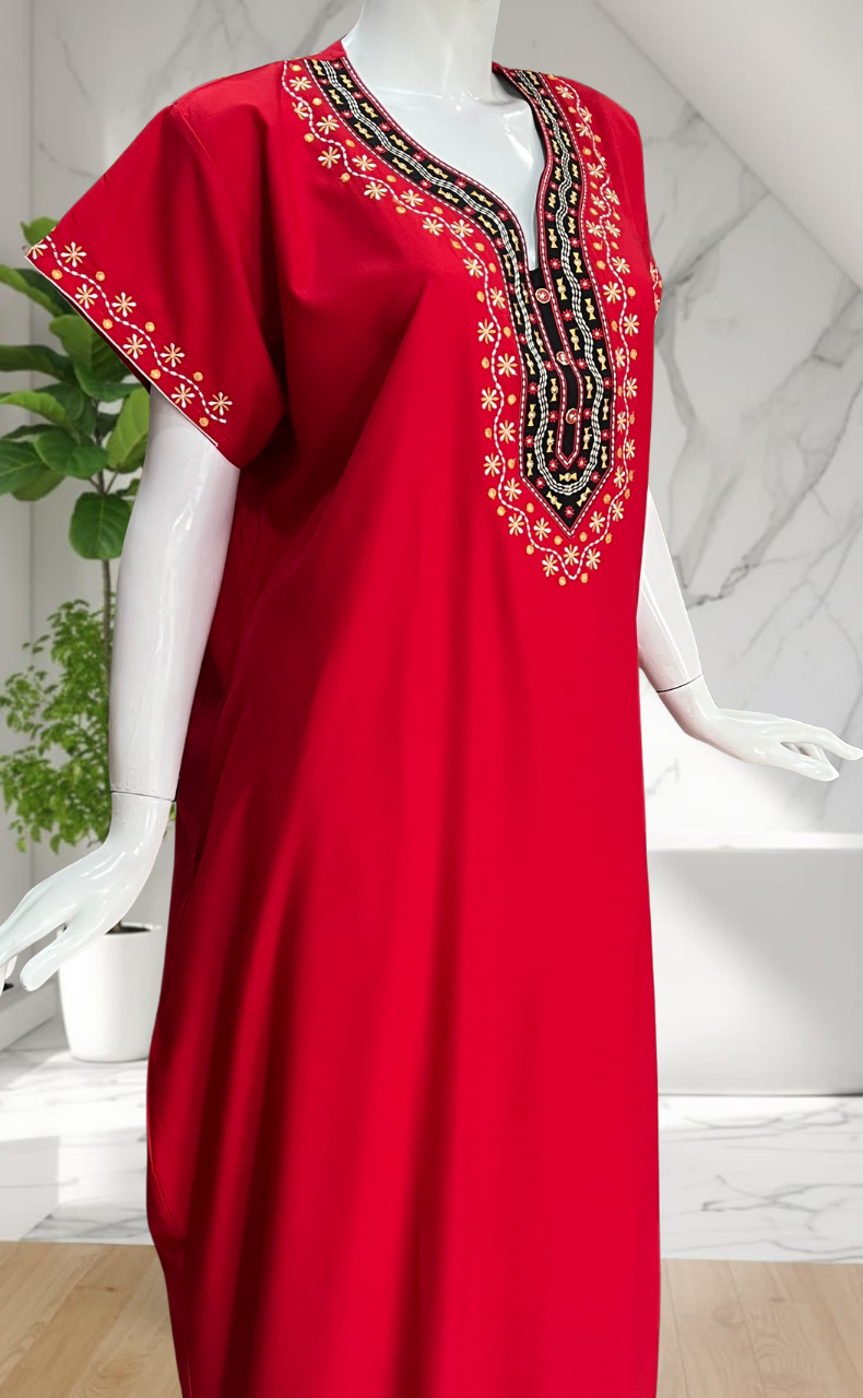 Red Embroidery Soft Cotton Nighty. Soft Breathable Fabric | Laces and Frills