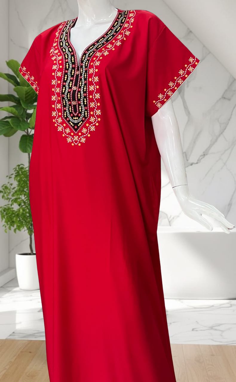 Red Embroidery Soft Cotton Nighty. Soft Breathable Fabric | Laces and Frills