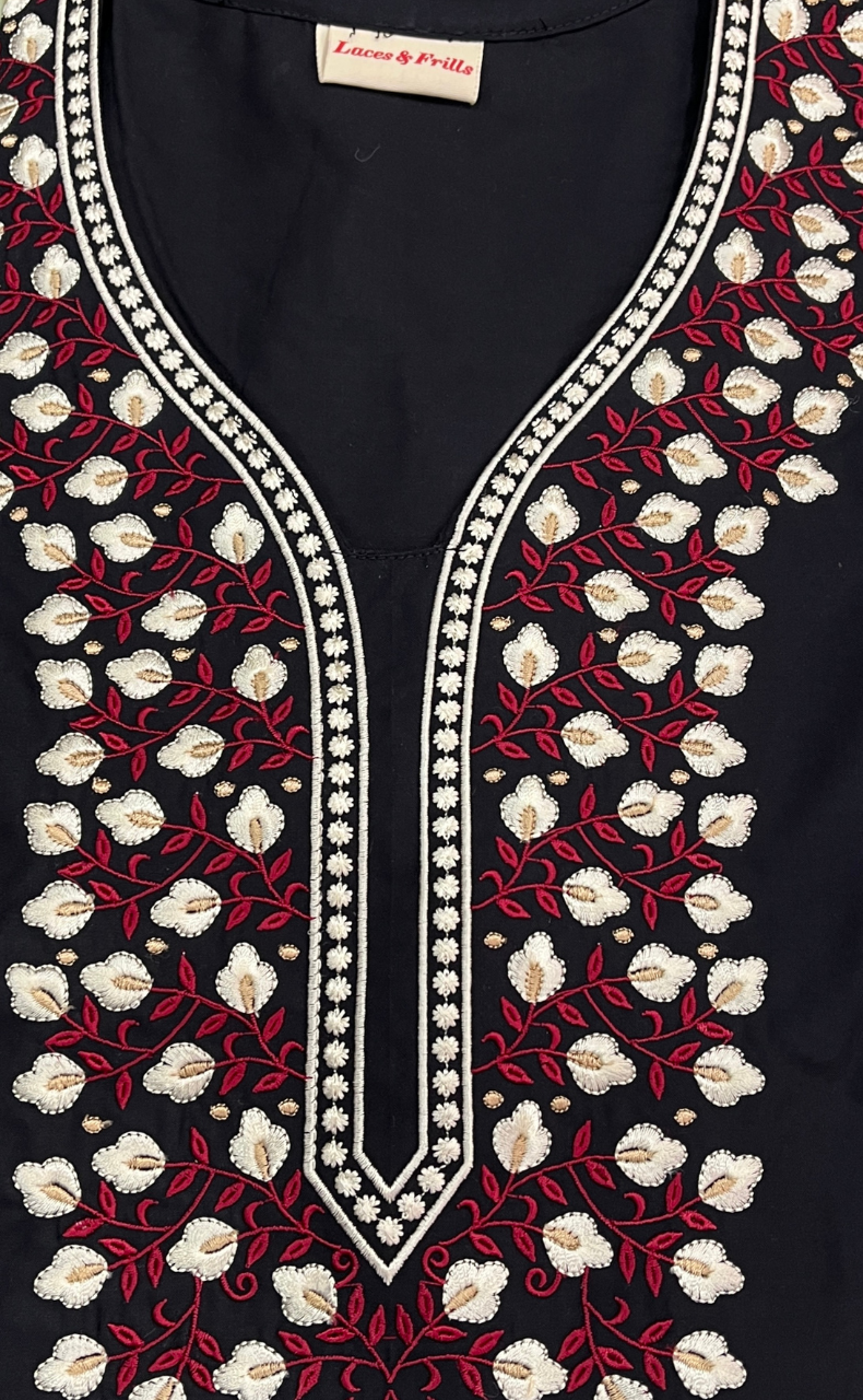 Black Embroidery Soft Cotton Nighty. Soft Breathable Fabric | Laces and Frills