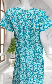 Sky Blue Garden Pure Cotton Nighty. Pure Durable Cotton | Laces and Frills