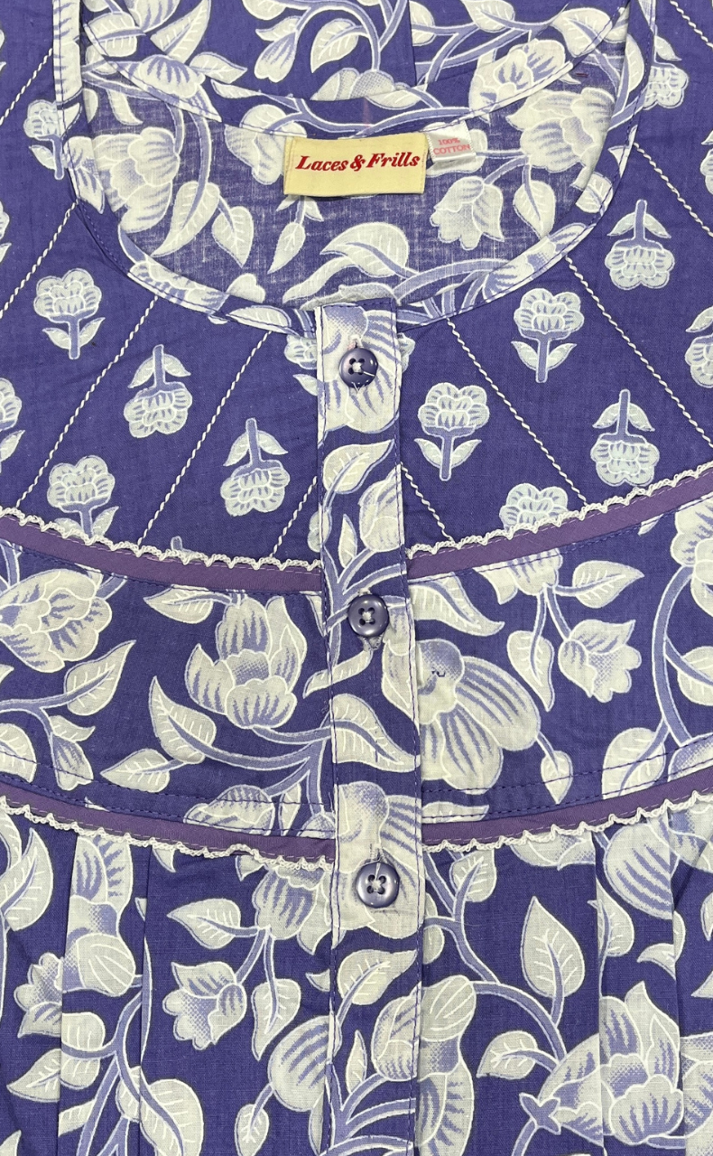 Lavender Garden Pure Cotton Nighty. Pure Durable Cotton | Laces and Frills