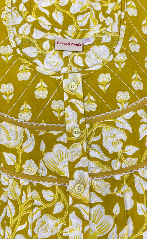 Yellow Garden Pure Cotton Nighty. Pure Durable Cotton | Laces and Frills