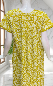 Yellow Garden Pure Cotton Nighty. Pure Durable Cotton | Laces and Frills