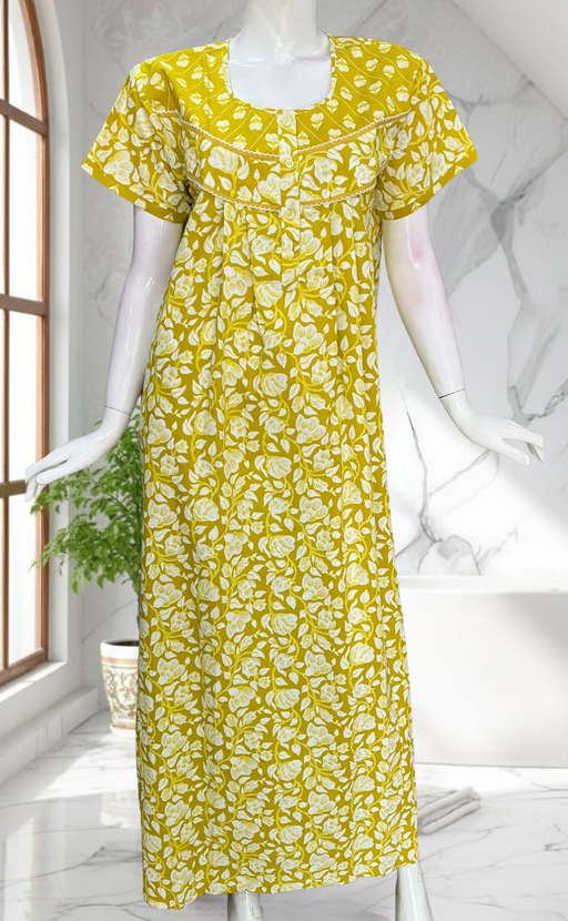 Yellow Garden Pure Cotton Nighty. Pure Durable Cotton | Laces and Frills